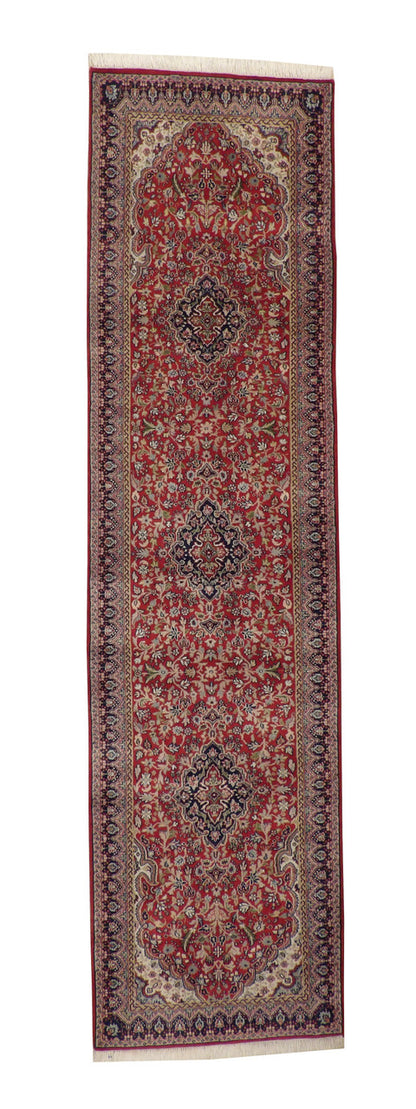 Traditional Tabriz Design hand-knotted wool rug in Red, full view