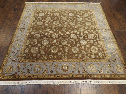 Close-up of wool-silk pile, Blue & Brown rug