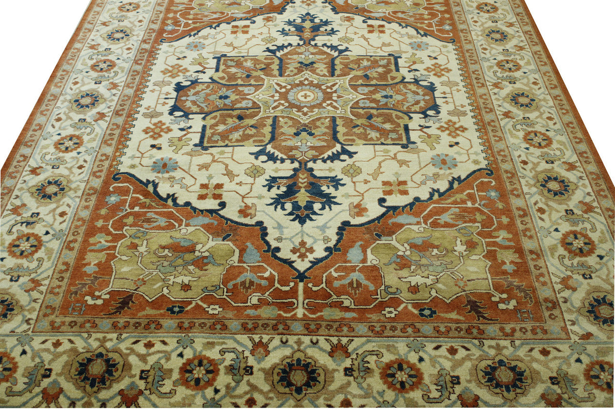 Tribal Heriz rug border detail