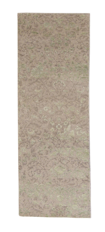 Transitional Abstract Broken Design hand-knotted wool-silk rug in Beige, full view