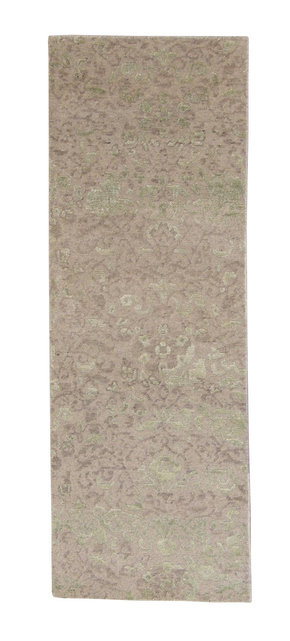 Beige 2'0" x 6'0" Transistional Abstract Broken Design Hand knotted Wool/Silk Rug - Sku: w2020