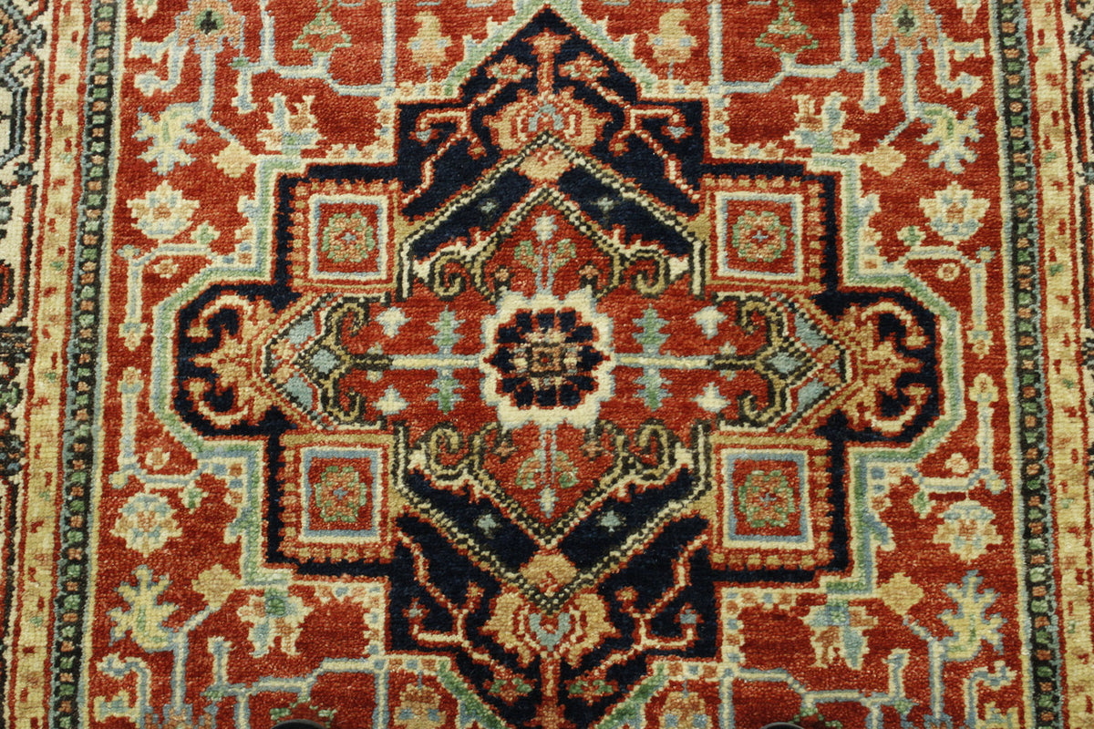 Tribal Heriz rug corner detail