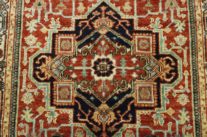Tribal Heriz rug corner detail