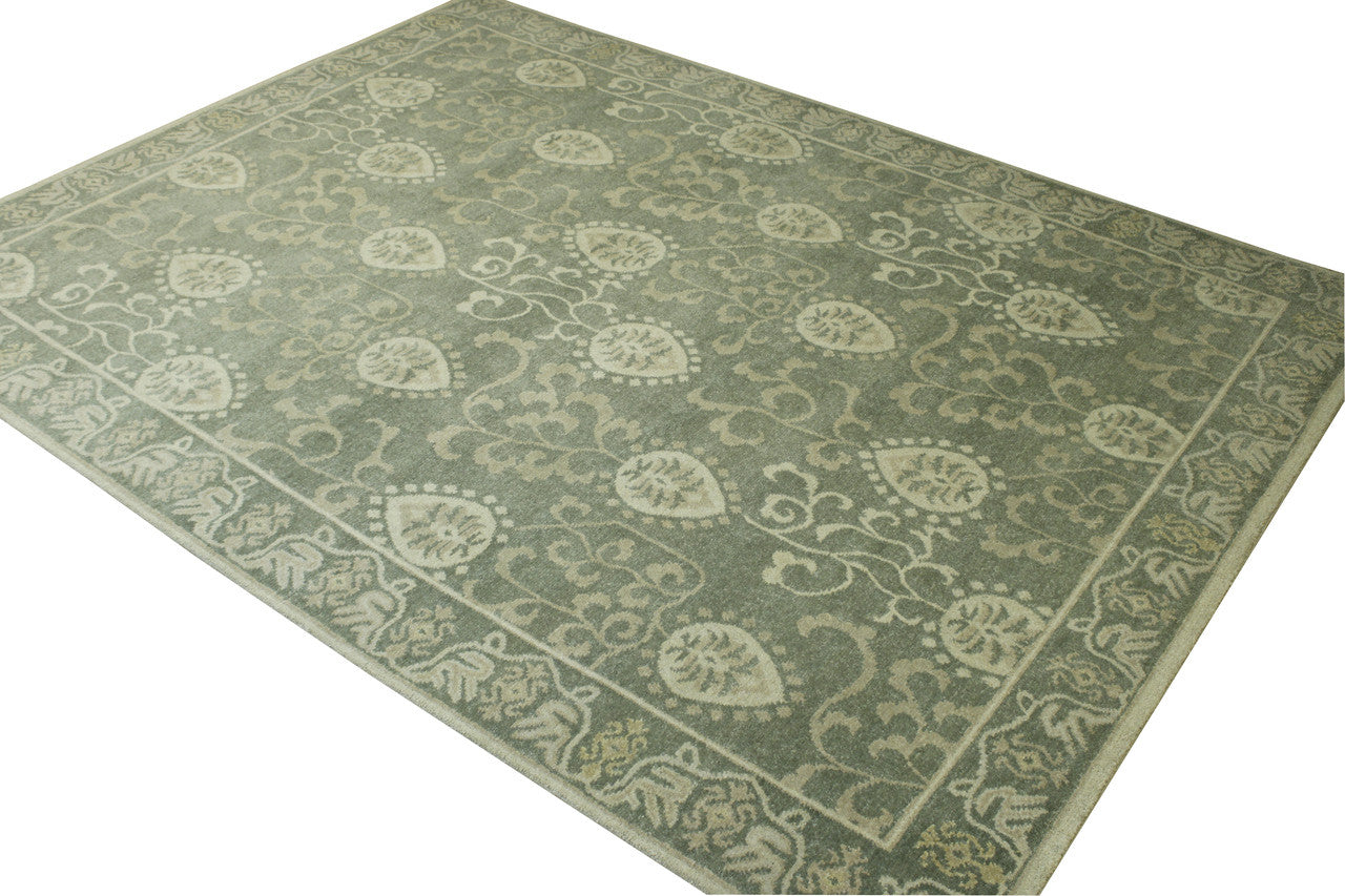 Close-up of wool pile, Green & Gray rug