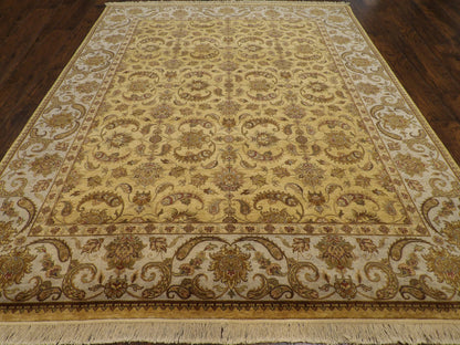 Close-up of wool pile, gold and blue rug