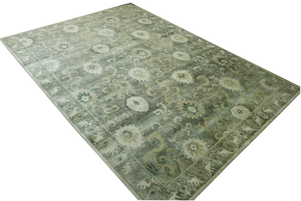 Oushak Ikat rug border detail