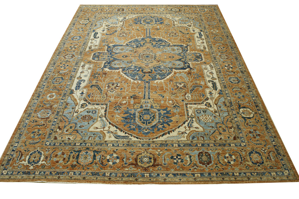 Oushak Heriz Chobi rug border detail