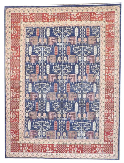 Fine Chobi Ziegler Natural Dye hand-knotted wool rug in Blue & Red, full view