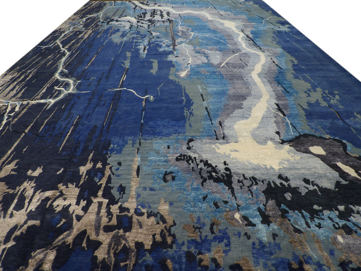 Close-up of wool-silk sheen on Modern Monsoon rug
