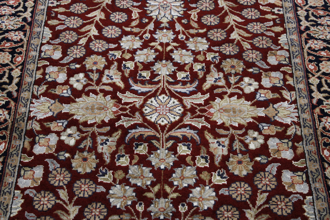 Close-up of wool-silk pile, Red rug