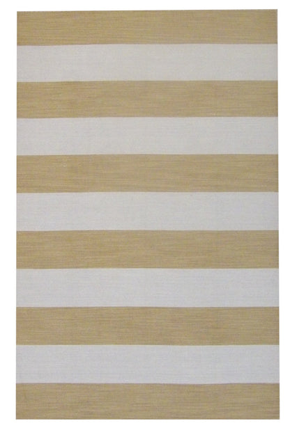 Coastal Flat Weave Indoor/Outdoor Beach hand-knotted wool rug in Gold & Beige, full view