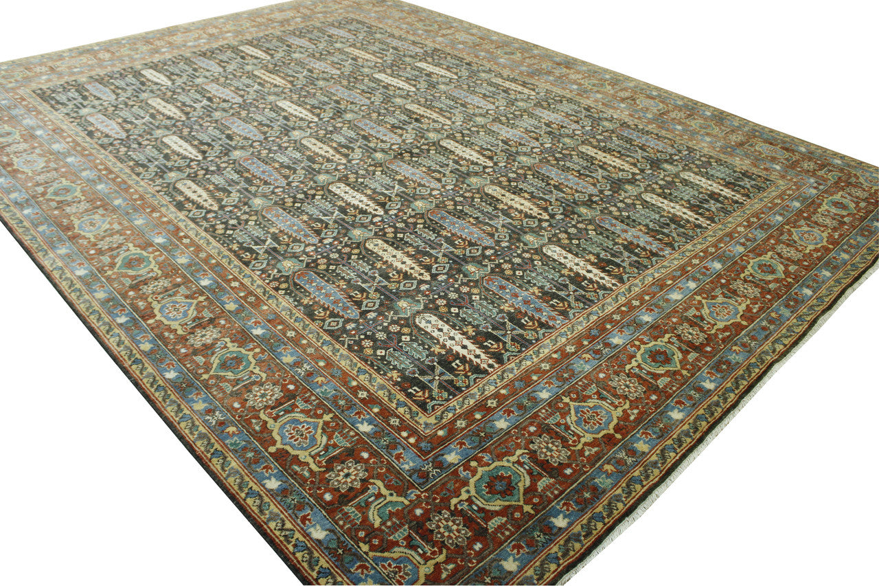 Close-up of wool pile, Blue & Rust rug