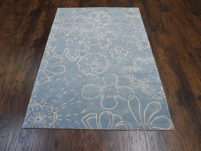 Close-up of wool-silk pile, Blue & Gray rug