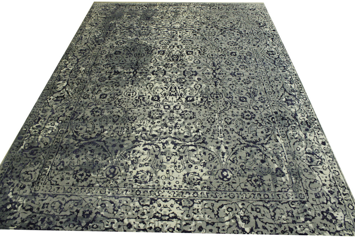 Back of Transitional Abstract Broken Design hand-knotted rug