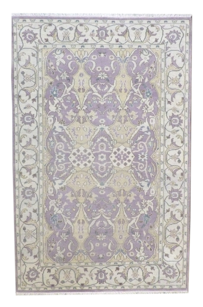 Turk Oushak Vegetable Dye Wash hand-knotted wool rug in Beige & Purple, full view