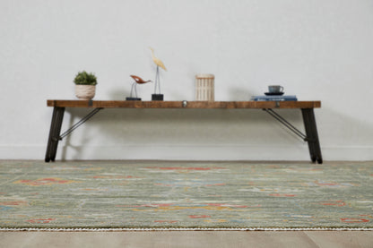Transitional wool-silk rug in green, texture detail
