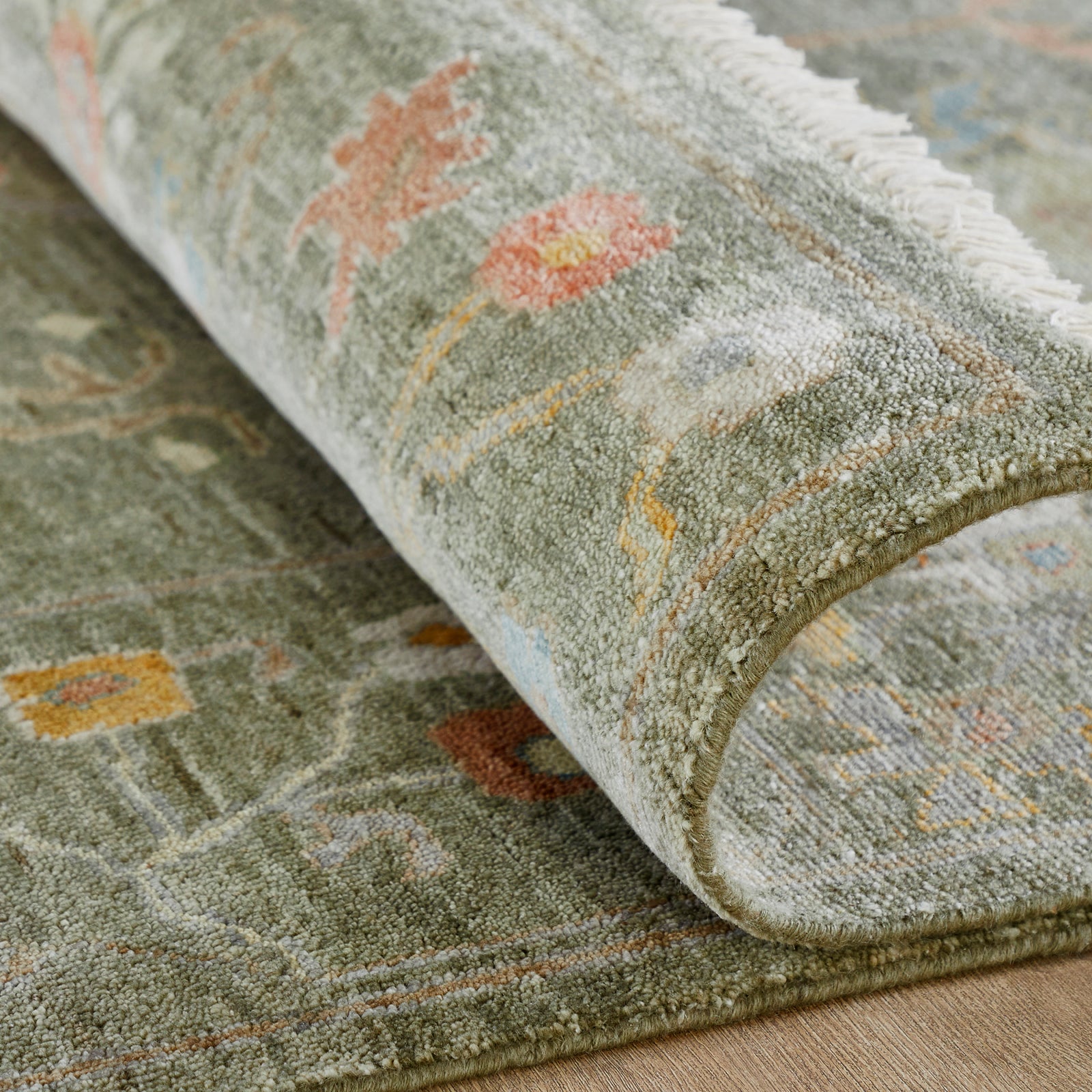 Transitional wool-silk rug in green, additional view