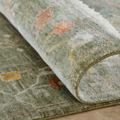 Transitional wool-silk rug in green, additional view