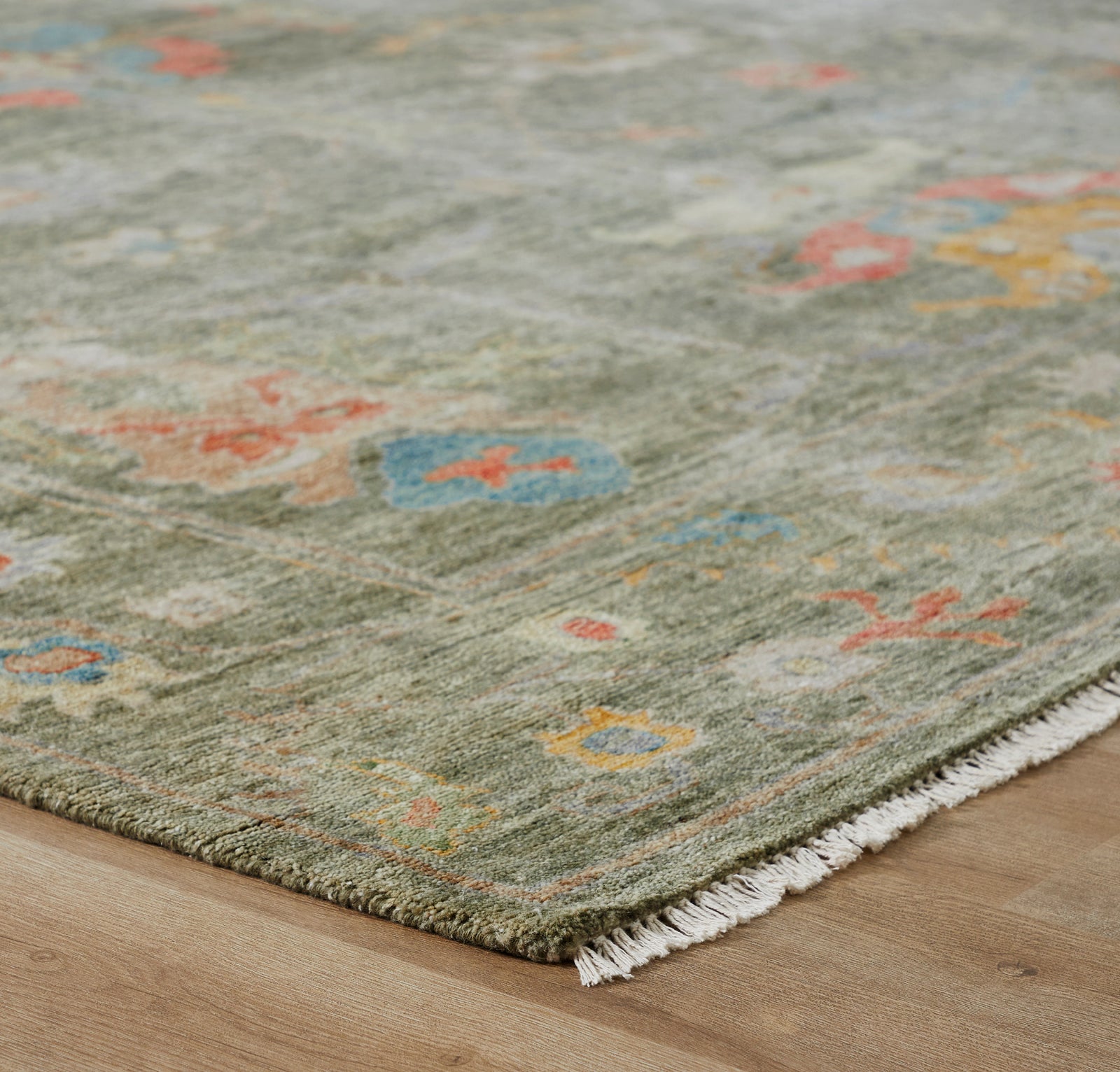 Rectangle shape option, transitional wool-silk rug in green