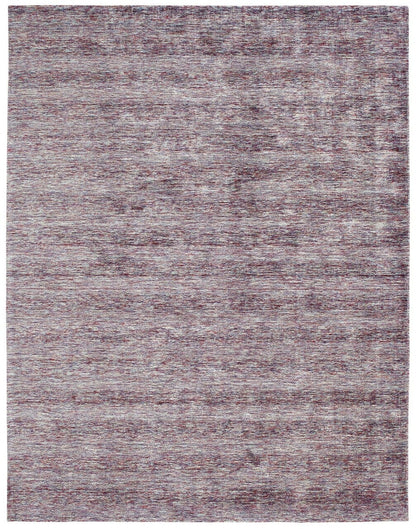 Transitional handloom silk rug in purple and gray, full view