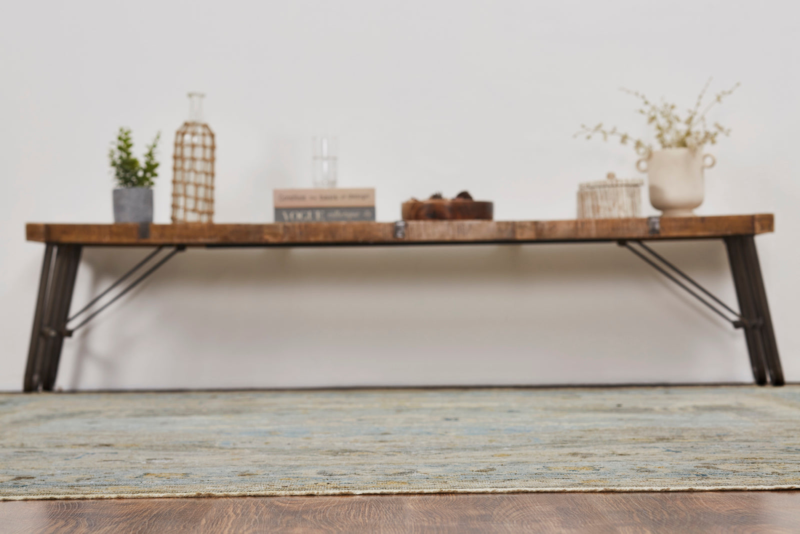 Additional detail view, transitional wool rug in gray and blue
