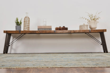 Additional detail view, transitional wool rug in gray and blue