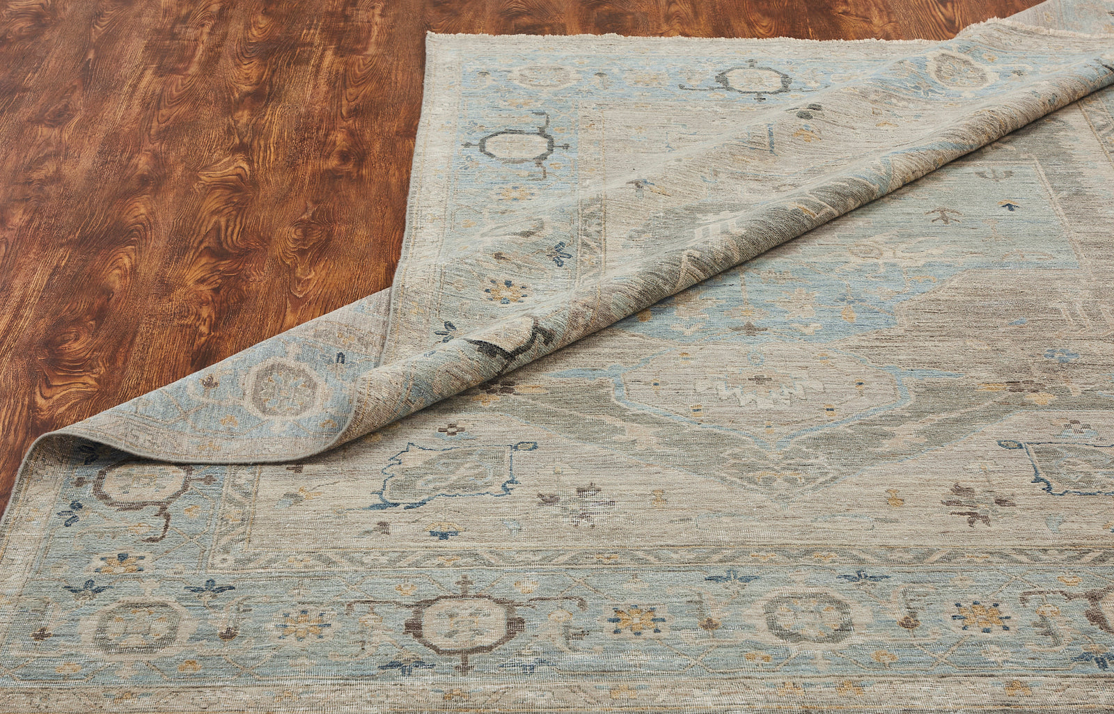 Additional view, transitional wool rug in gray and blue