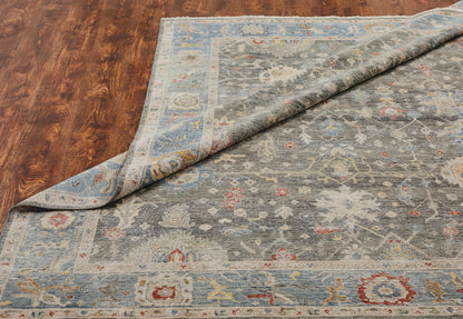 Additional view, transitional wool rug in black and blue