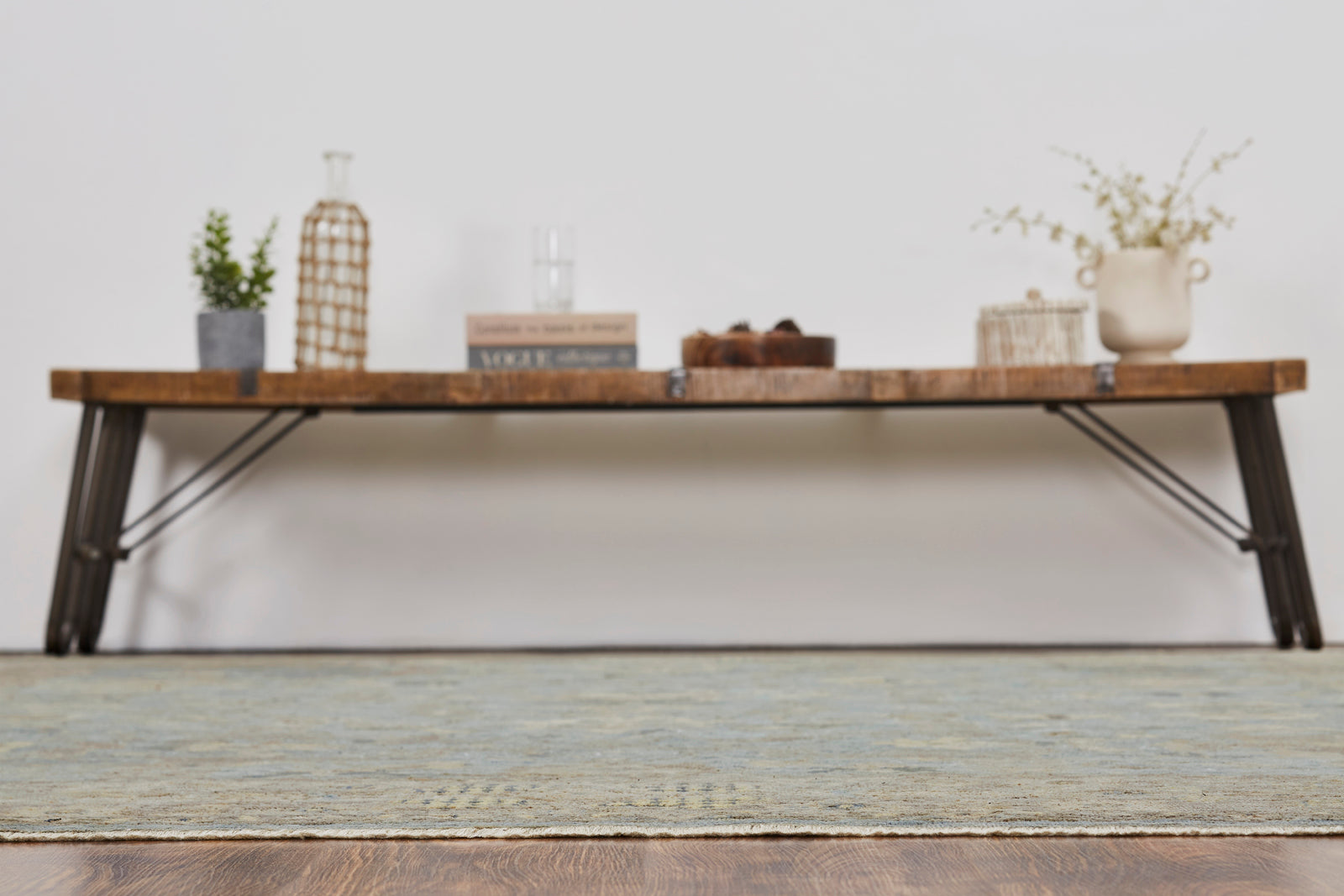 Additional detail view, transitional wool rug in gray and blue
