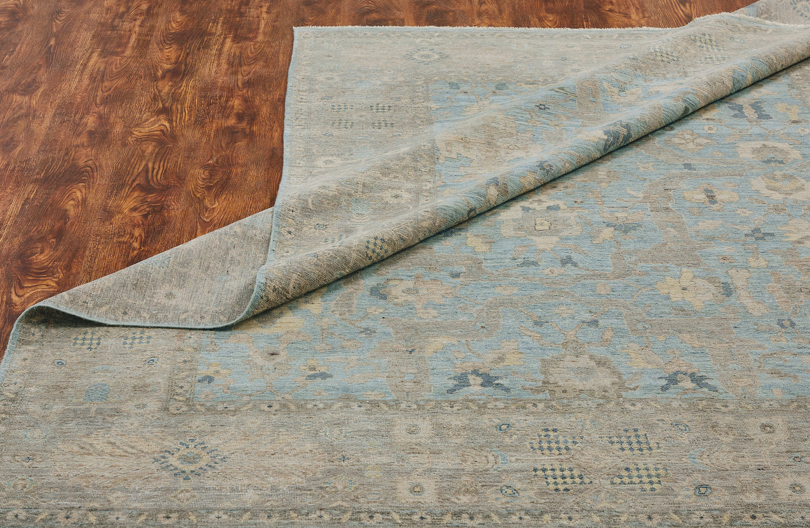 Additional view, transitional wool rug in gray and blue