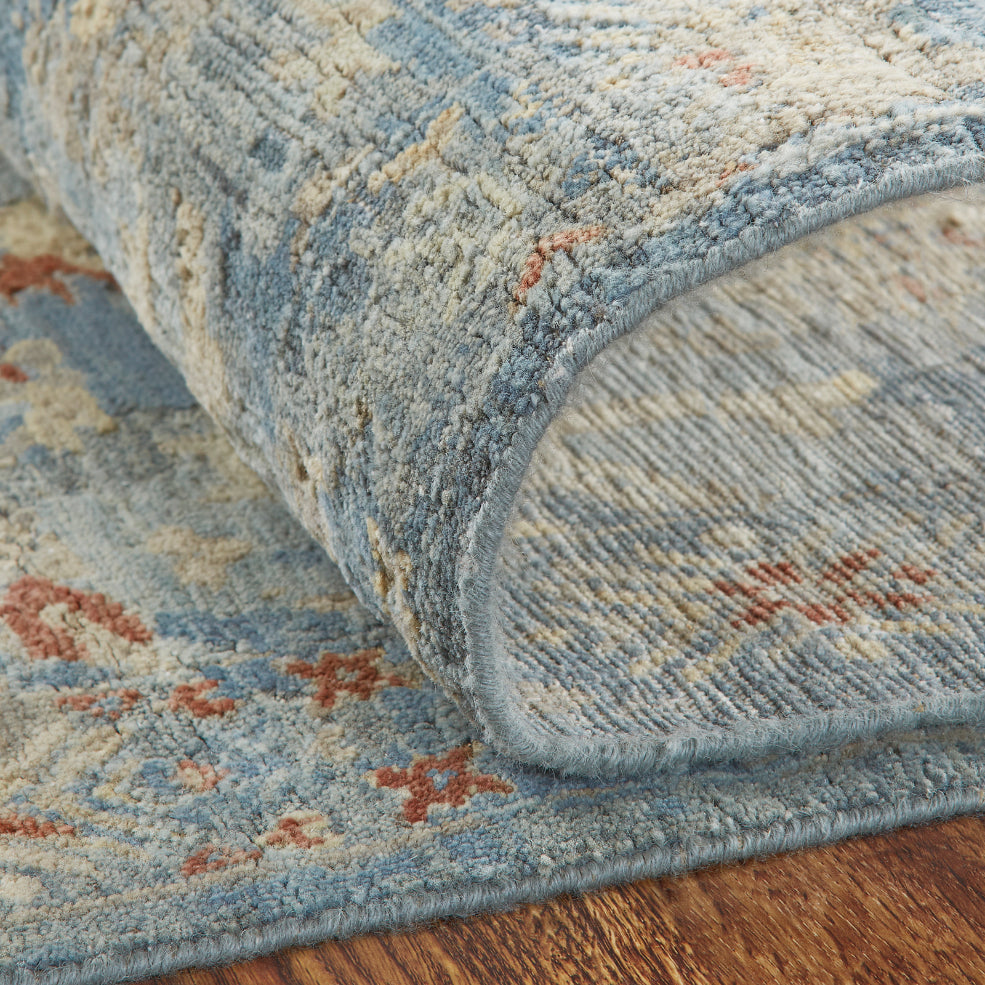 Additional view, transitional wool rug in blue and gray