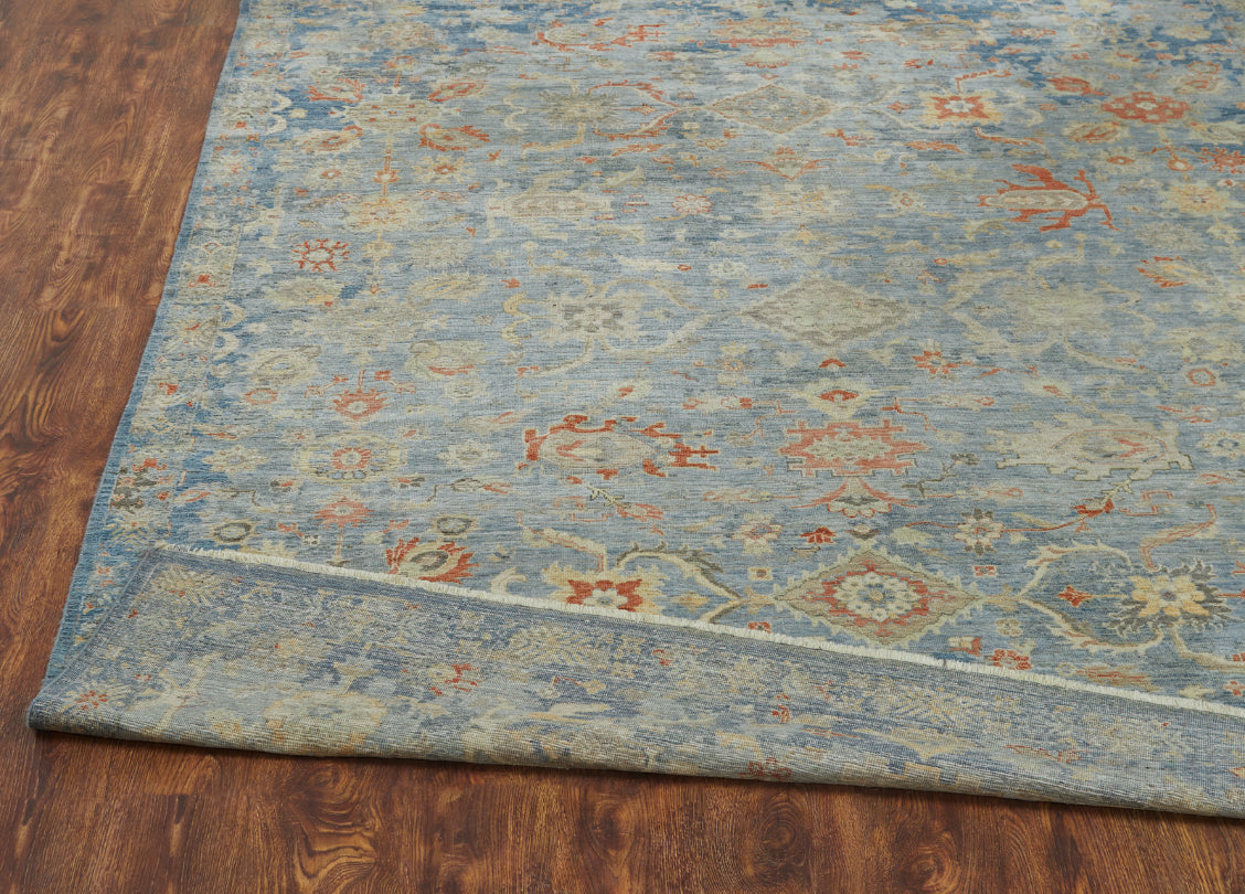 Rectangle shape option, transitional wool rug in blue and gray