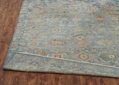 Rectangle shape option, transitional wool rug in blue and gray