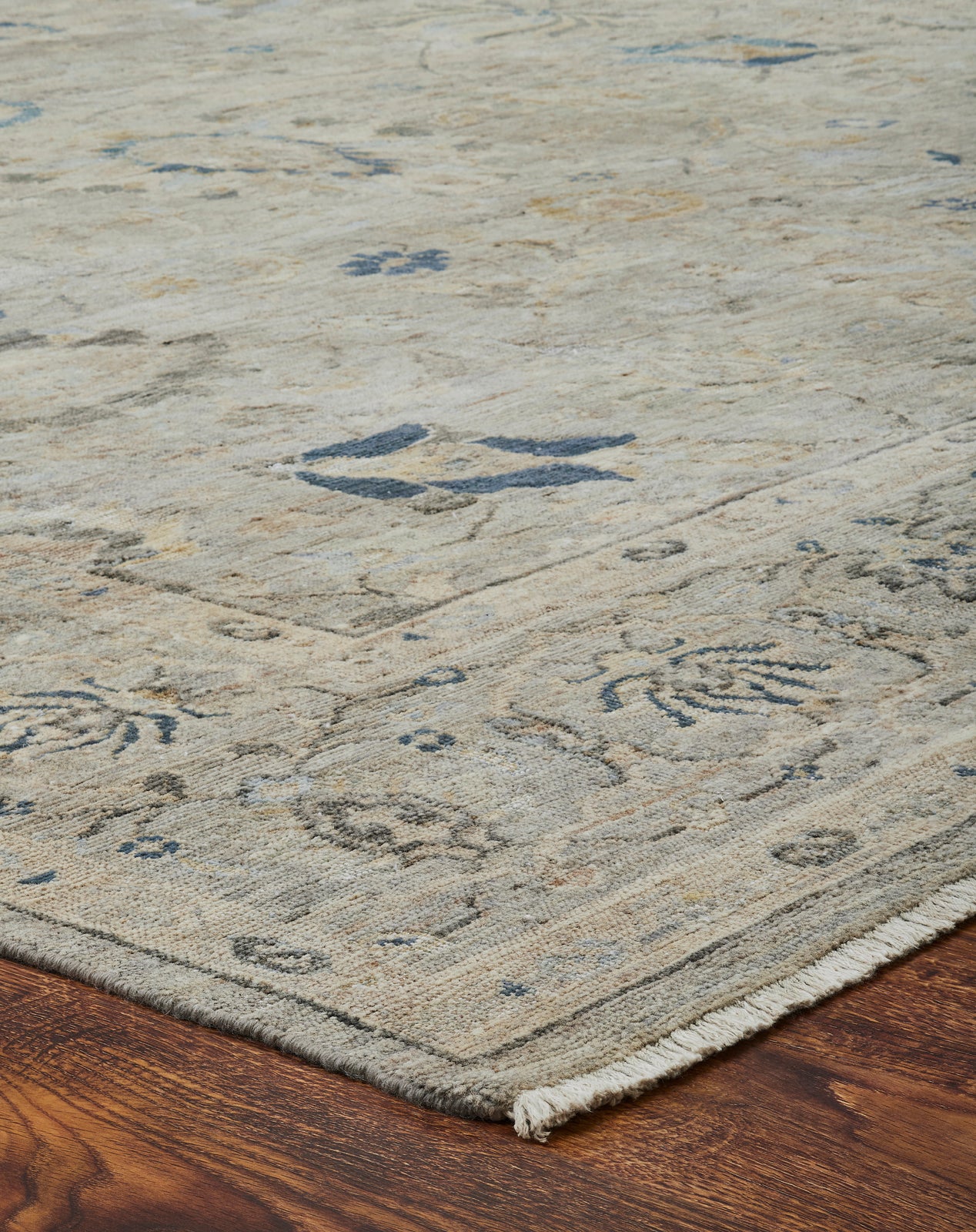 Rectangle shape option, transitional wool rug in gray and beige