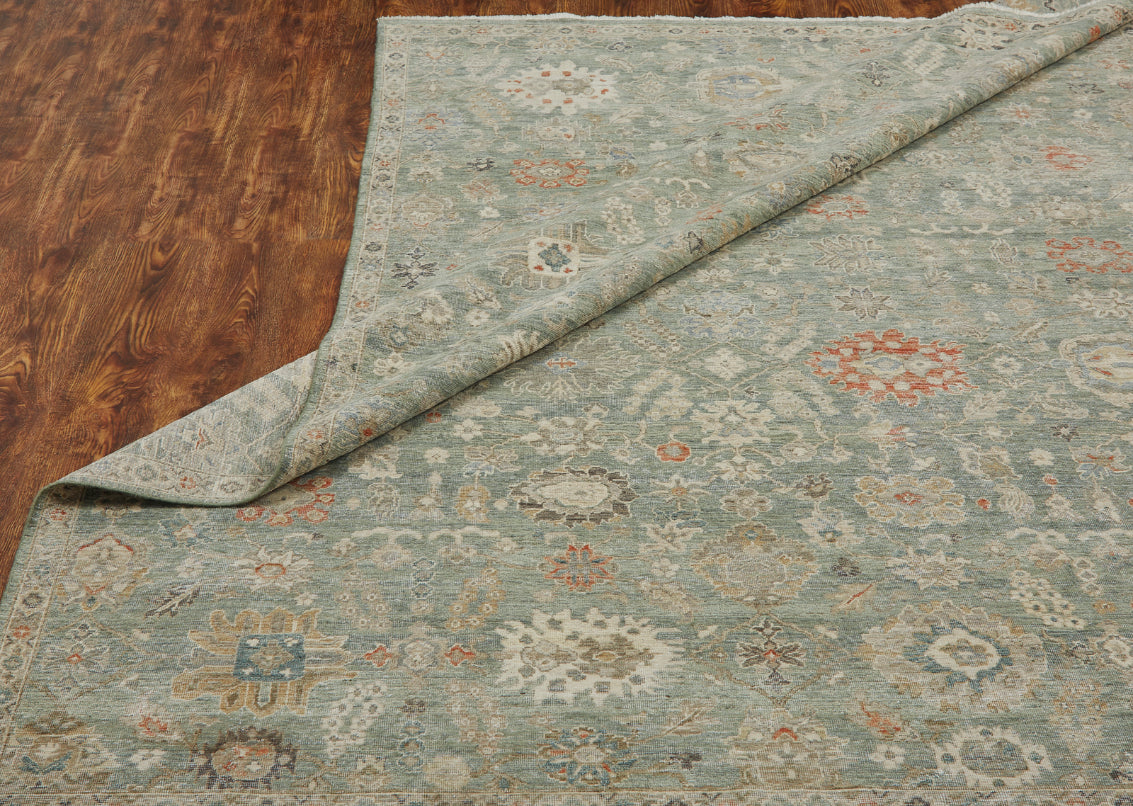 Additional detail view, transitional wool rug in gray and beige