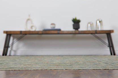 Gray and beige transitional wool rug in room setting
