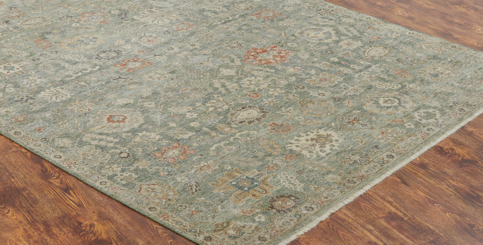 Round shape option, transitional wool rug in gray and beige
