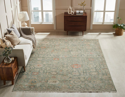 Square shape option, transitional wool rug in gray and beige