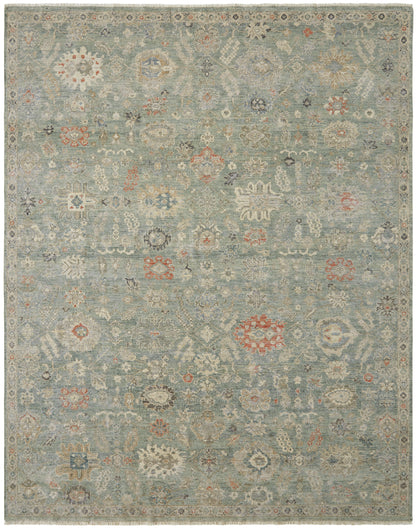 Transitional hand-knotted wool rug in gray and beige, full view