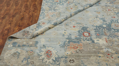 Additional detail view, transitional wool rug in blue and gray