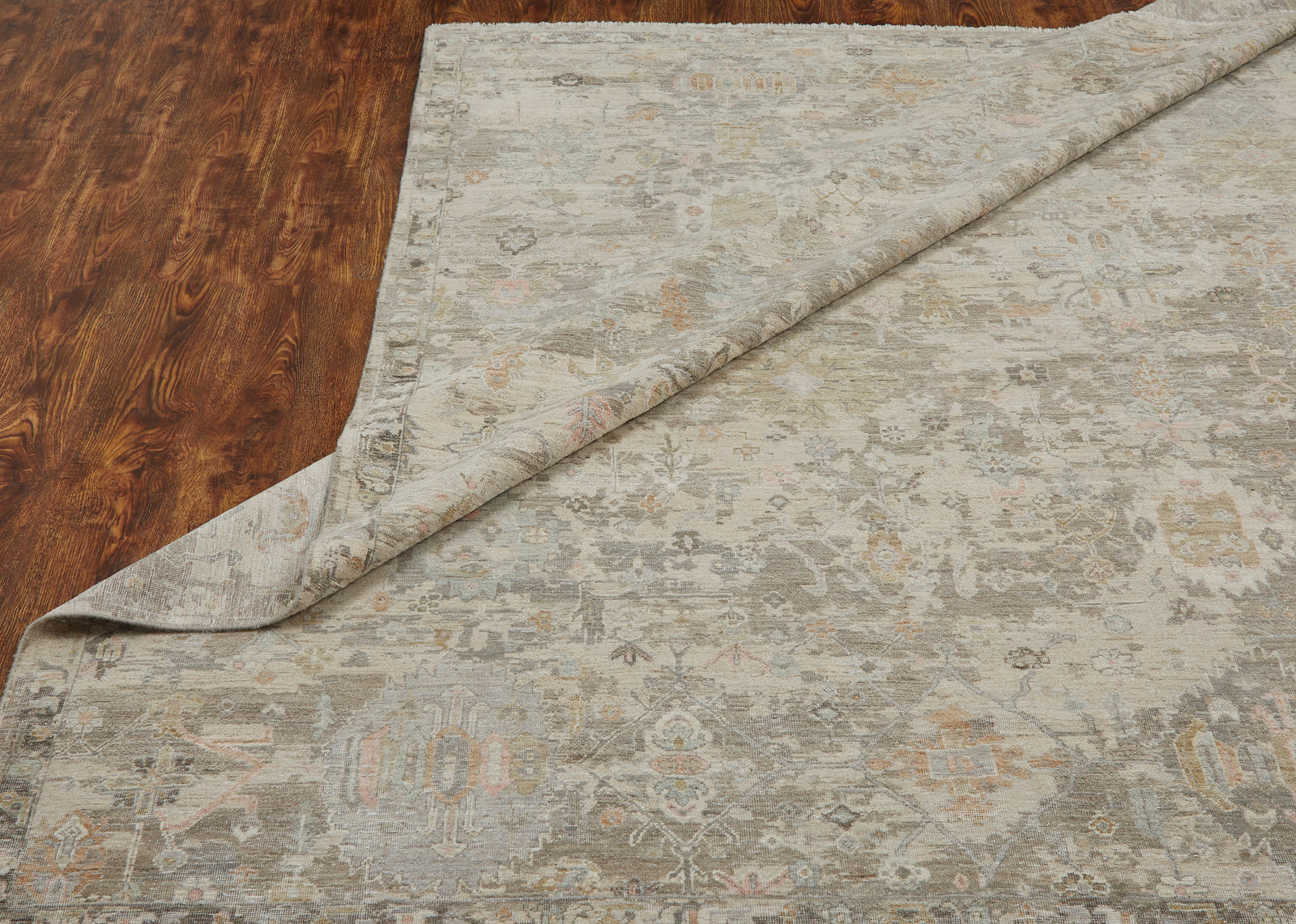 Additional detail view, transitional wool rug in gray and beige