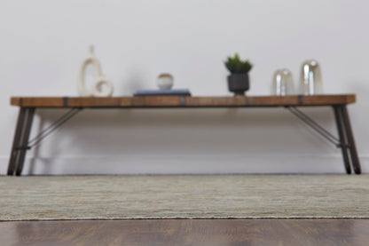 Gray and beige transitional wool rug in room setting