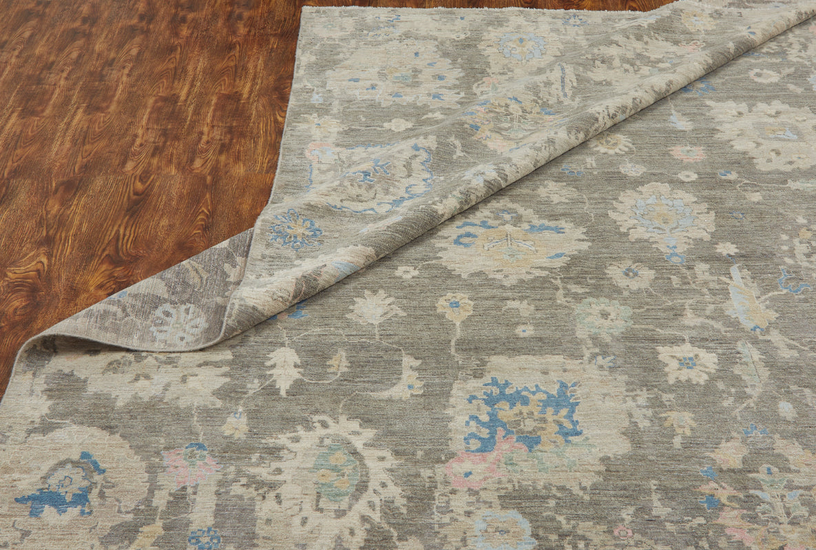 Additional detail view, transitional wool rug in gray and beige