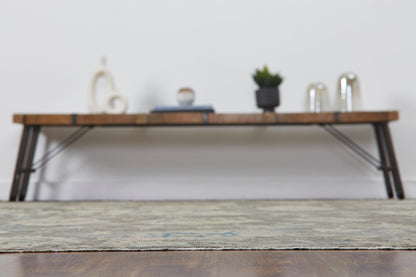 Gray and beige transitional wool rug in room setting
