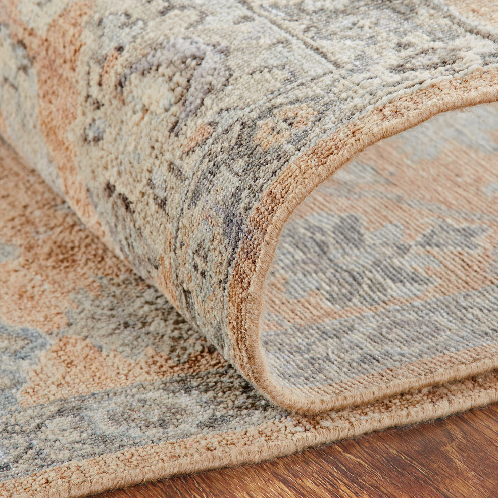 Additional view, transitional wool rug in dusty orange and beige