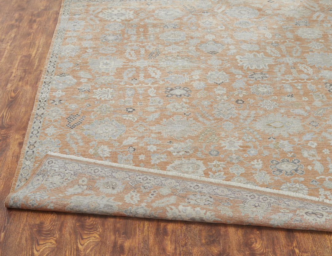 Rectangle shape option, transitional wool rug in dusty orange and beige
