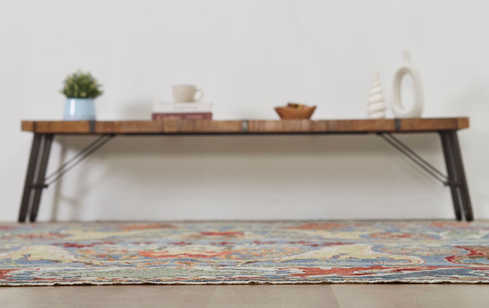 Additional detail view, transitional wool rug in blue and beige
