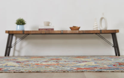 Additional detail view, transitional wool rug in blue and beige