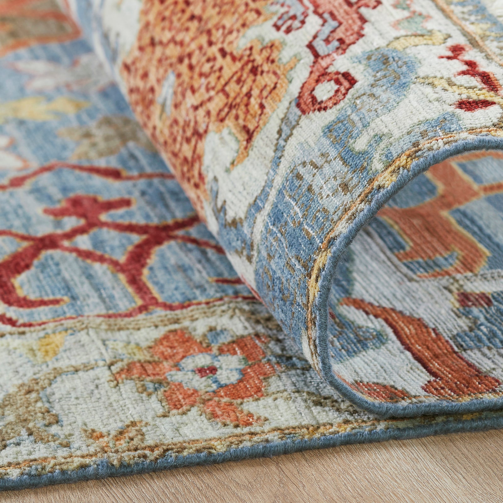 Additional view, transitional wool rug in blue and beige