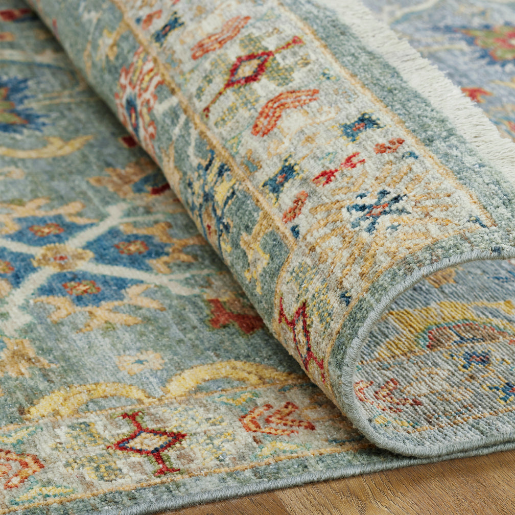 Additional view, transitional wool rug in blue and beige